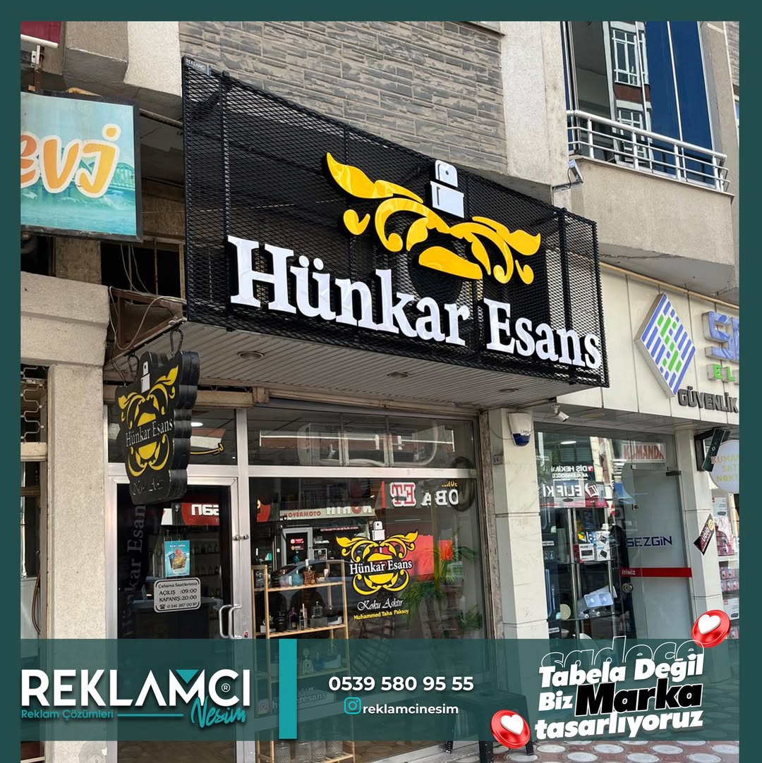 Hünkar Esans ışıklı tabela ve kabartma harf uygulaması